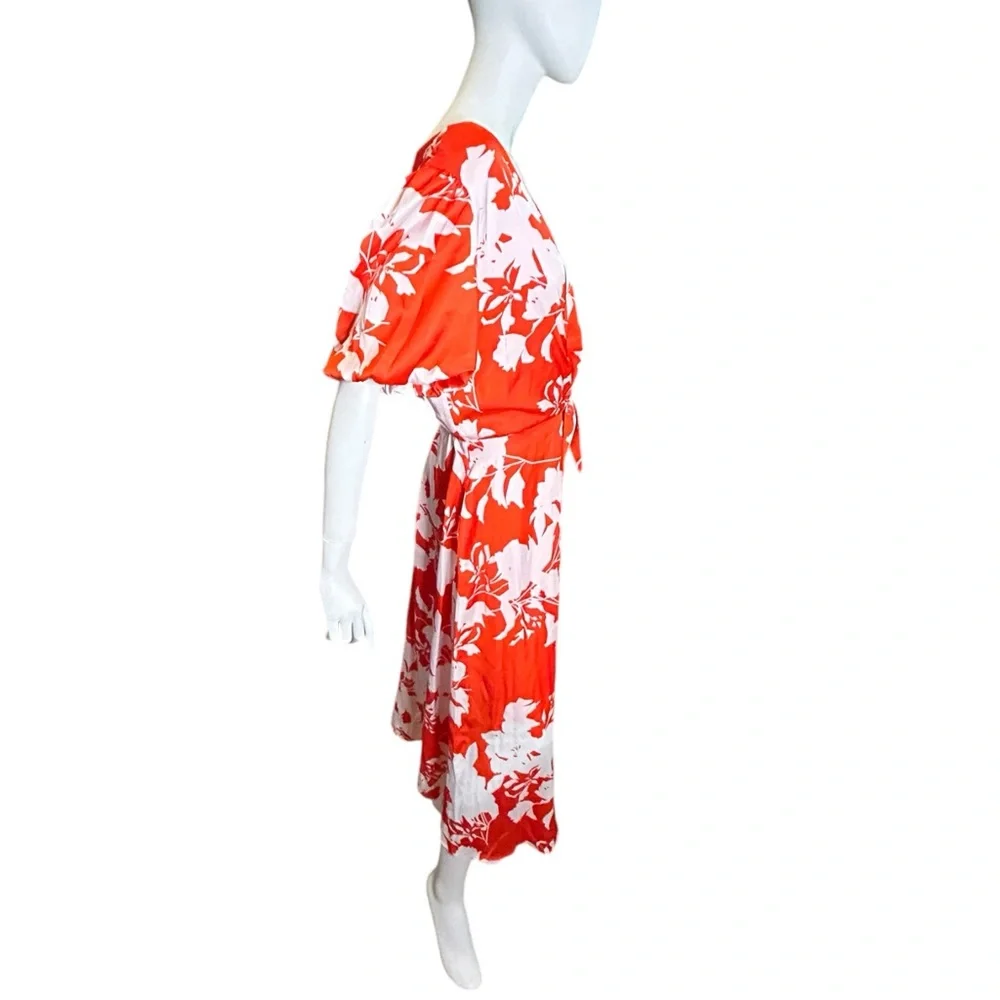 NWT Julia Jordan Women’s Size 16 Floral Midi Dress Tie Front Balloon Sleeve